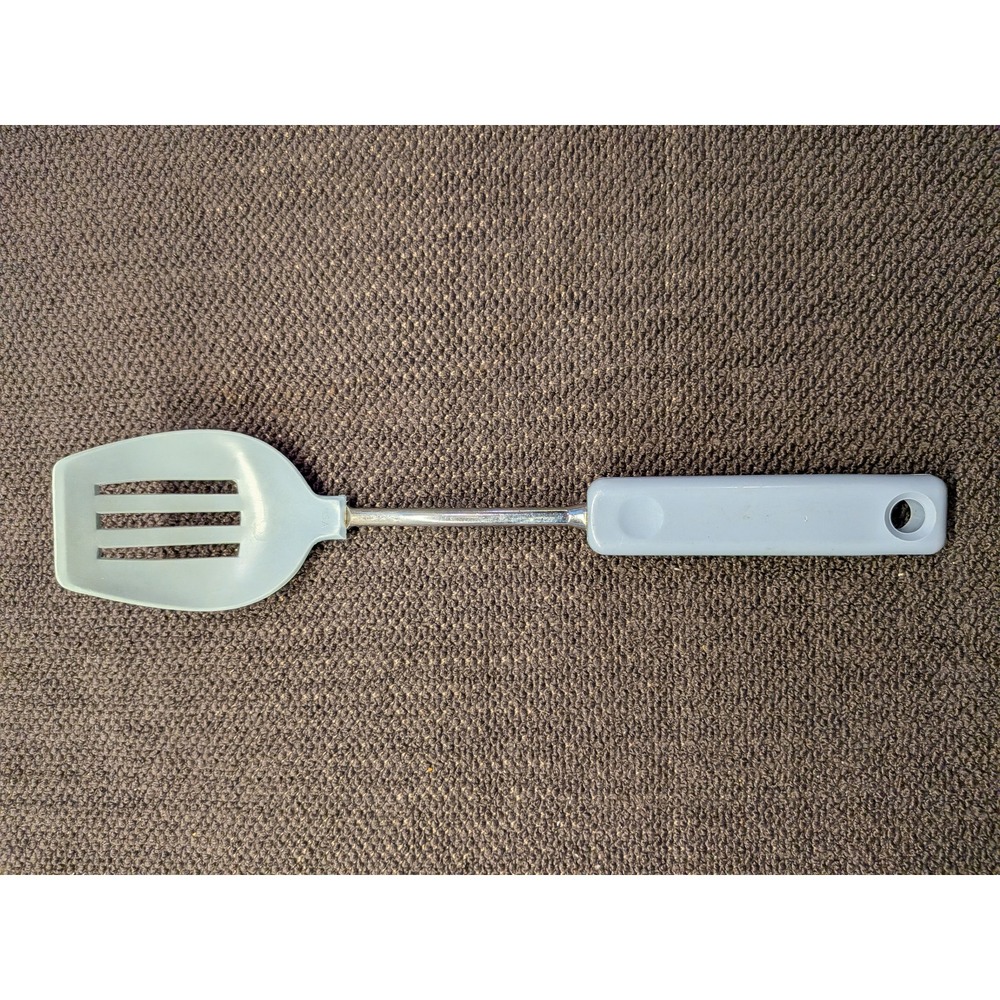 Vintage EKCO Slotted Turner Spatula Light Blue Nylon Handle Made in USA